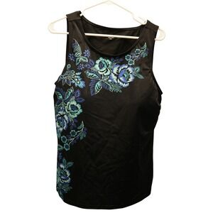 NWT Coldwater Creek 18 Black Multi Floral Tankini Swim Top ShapeMe Slimming Plus